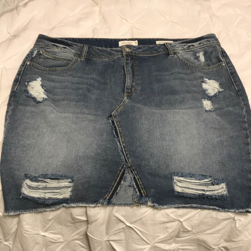 Distressed Plus Size Denim Skirt